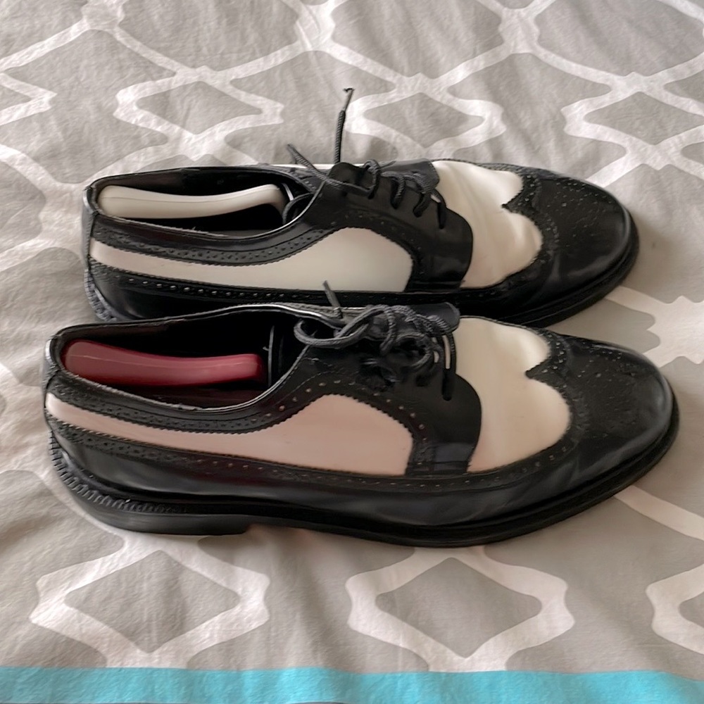 Mens Genuine leather black and white Brentano spats